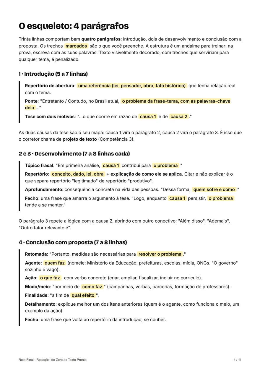 Página do esqueleto da redação